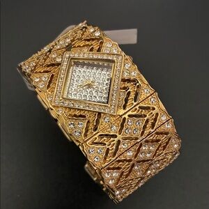 Real Collectibles by Adrienne Gold Crystal-Embellished Statement Bracelet Watch
